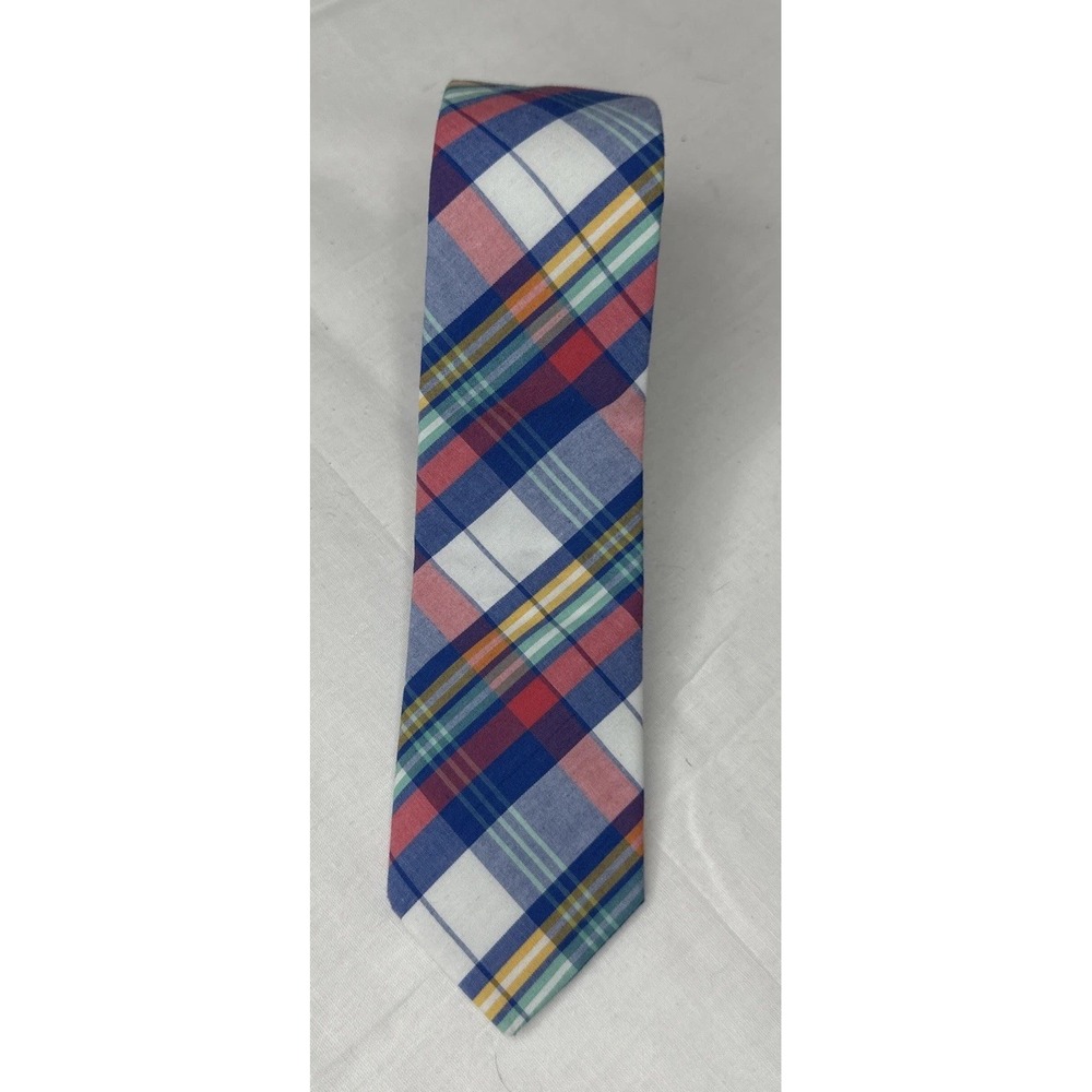 Plaid Summer Men's‎ necktie 58" X 2.5" Beach Preppy Nerd Wedding Cotton EUC